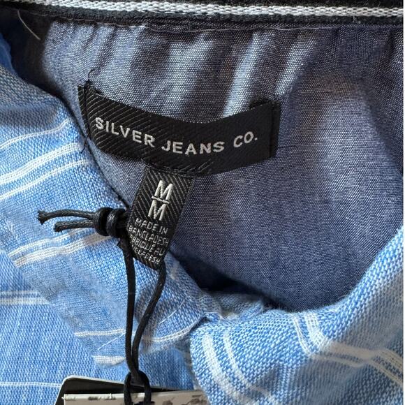 Silver Jeans Co Linen Blend Short Sleeve Button Up Shirt Minimalist Coastal - Picture 2 of 9